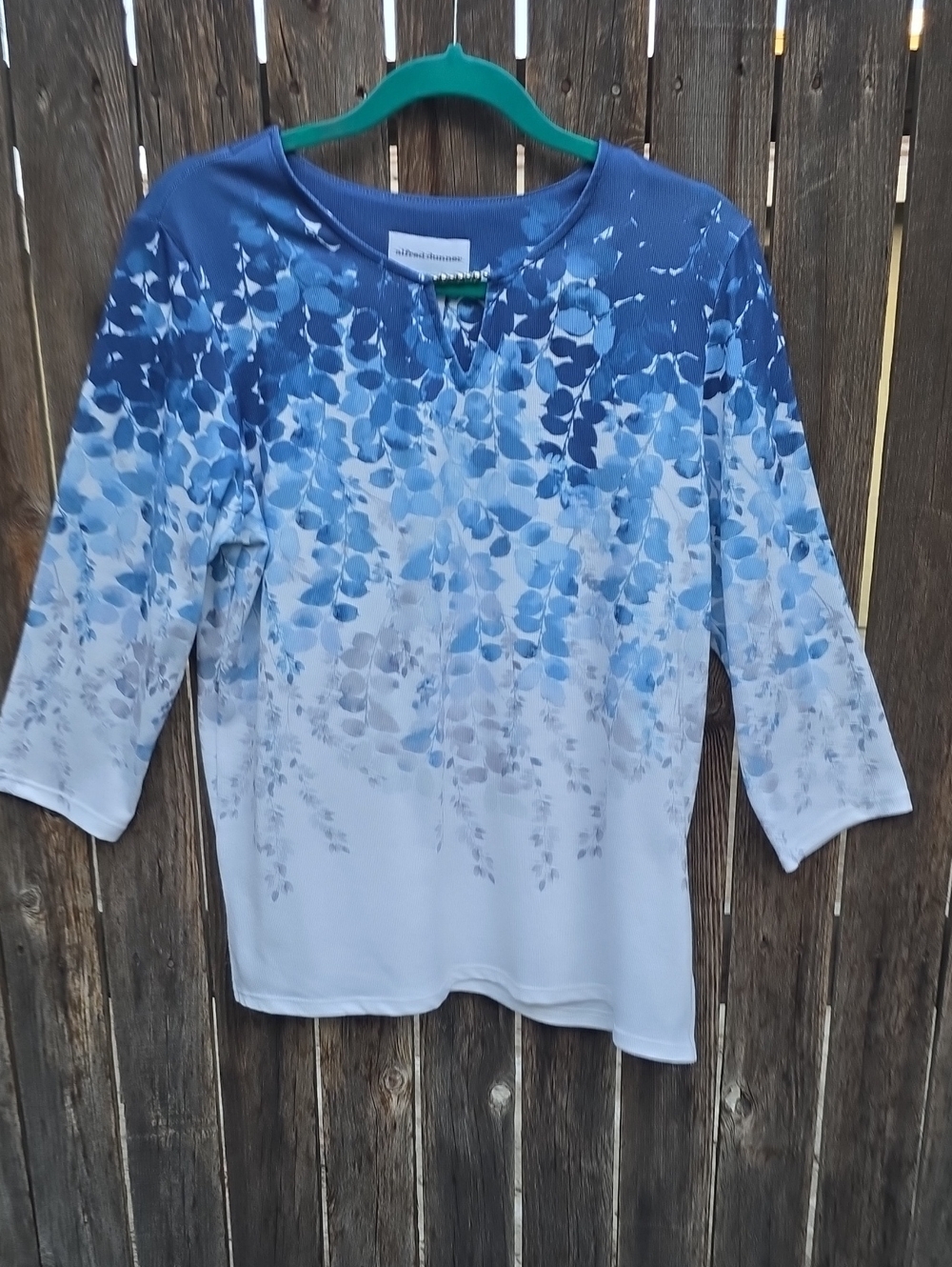 Alfred Dunner Blue Gradient Floral 3/4  Long Sleeve Shirt